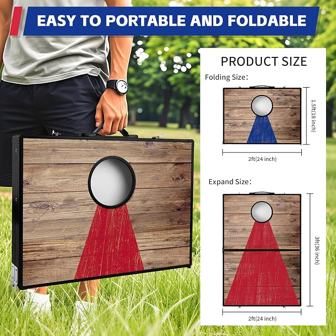 Portable Cornhole Board Set - Aluminum, Foldable 24x12in or 36x24in with Bean Bags | for Adults, Indoor/Outdoor, Travel, Beach & Camping