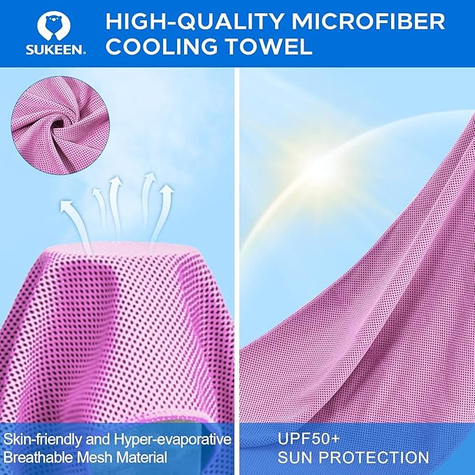 Sukeen Cooling Towels 12 Pack (40"x12"), Cooling Towels for Neck and Face, Gym Towels for Sweat, Microfiber Soft Breathable Chilly Towel for Gym, Yoga, Sports, Golf, Camping, Running, Fitness, Workout