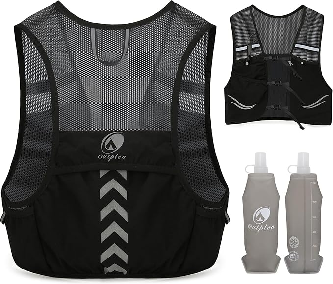 Lightweight Running Vest with 2pcs 500ml Water Bottle for Men Women, Reflective Water Vest Hydration Pack Hydropack for Hiking, M/L