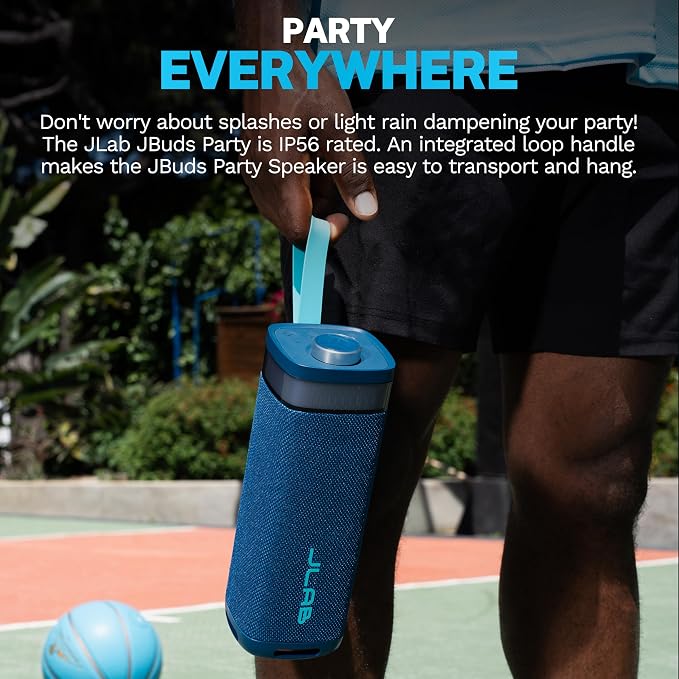JLab, JBuds Party, Portable Bluetooth Speaker, Waterproof, RGB Lighting, Multi-Speaker Connect, Navy