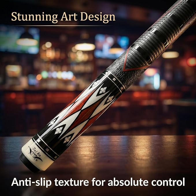 Tai ba cues 2-Piece Pool Stick with 1x1 Case, PU Rubber Grip, 13mm Multilayer Leather Tip, 58", Hardwood Canadian Maple Professional Billiard Pool Cue Stick 19-21 Oz