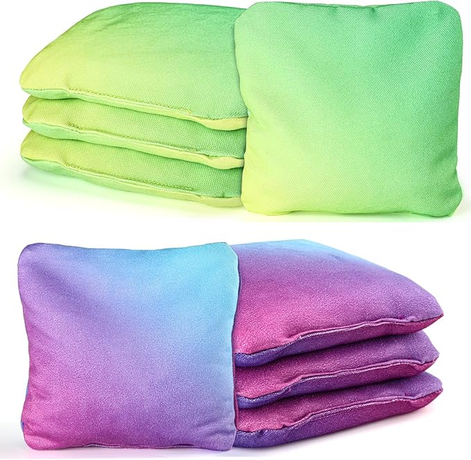 EunHo Double Sided Set of 8 Cornhole Bags Regulation Size & Weight Sticky and Slick Professional Corn Hole Bean Bags Multicolored