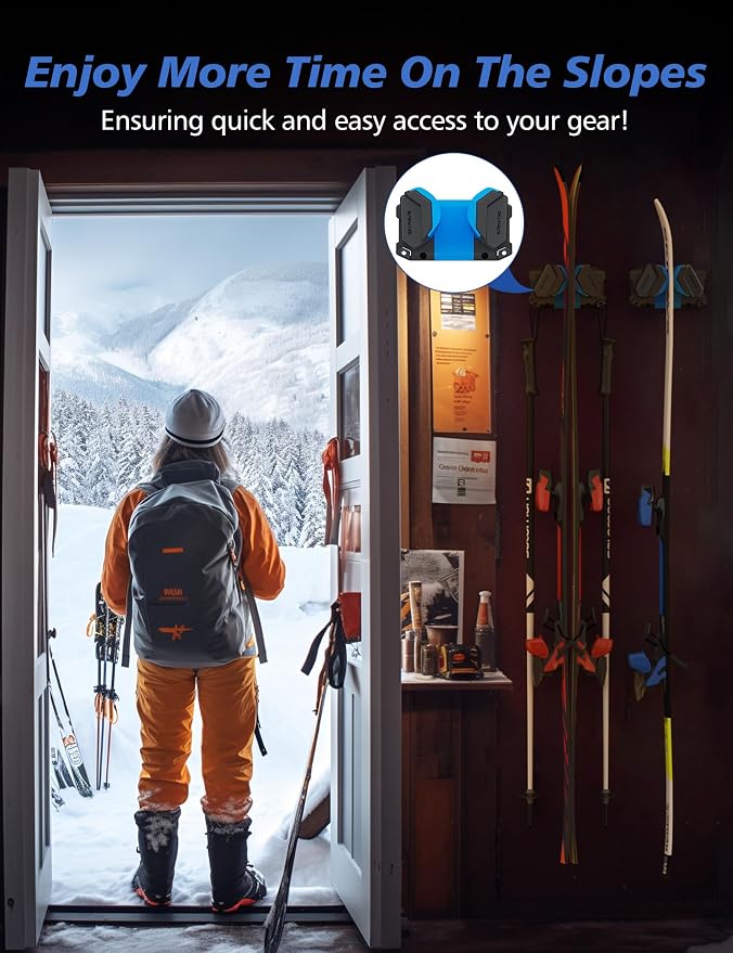 Skifavs Ski & Snowboard Wall Rack, Ski Wall Mount & Ski Rack Wall Mount for Garage Space-Saving, Winter Gear Organizer, Fits Any Ski or Snowboard, Nonslip Ski Holders, Garage Organization, 6 Pack