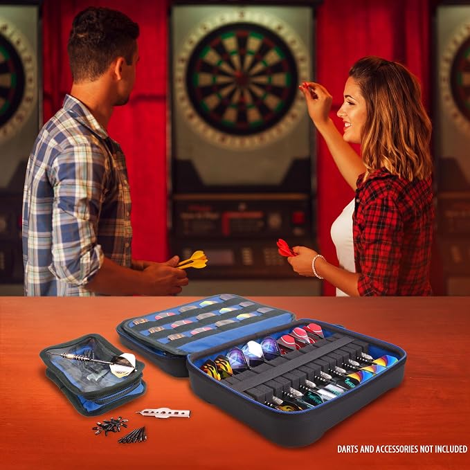 USA Gear XL Semi Hard Shell Dart Case - Protective Case for 15 Piece Dart Set, Tips, Flights and Shafts, and more Accessories - Locking Foam Design for Soft and Steel Tips - Storage Only