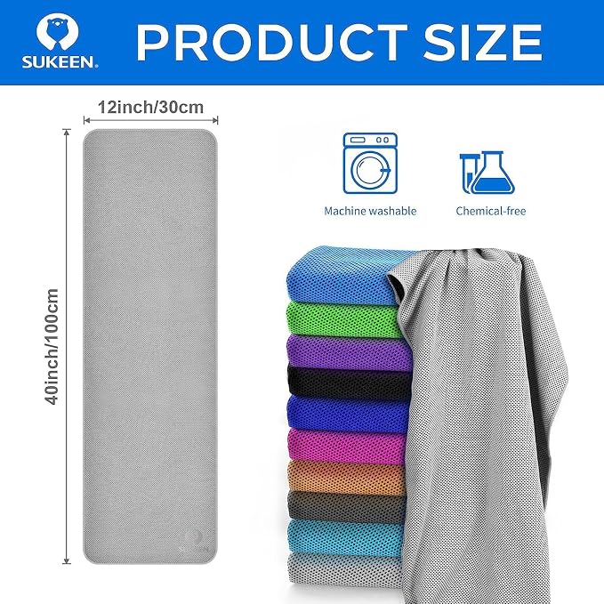 Sukeen 8 Pack Cooling Towels (40"x12"), Ice Towels for Hot Weather, Cooling Towels for Neck and Face, Soft Breathable Sweat Towel for Gym, Sport, Yoga, Golf, Workout, Camping, Running