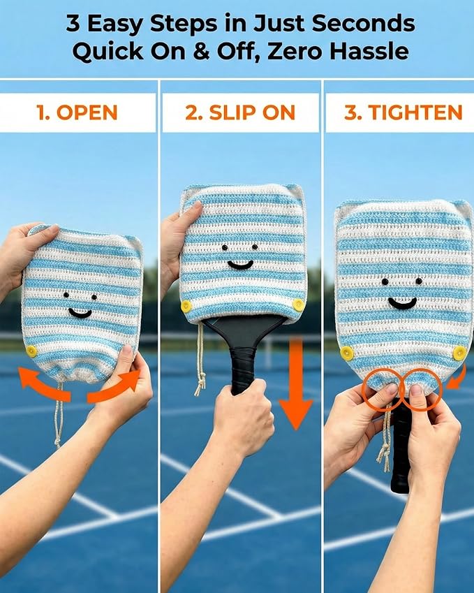 Crochet Pickleball Paddle Cover Gift - Handmade Case for Women&Men - Cute Accessories with Prensent Bag - Ready to Wrap for Players, Friends & Family, Thoughtful Holiday Crochet Set