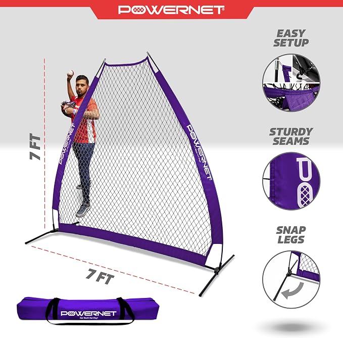 PowerNet Baseball Training Equipment Baseball Net, Portable Softball Batting Practice Pitching Screen, 7-FT I-Screen or A-Frame Pitching Net