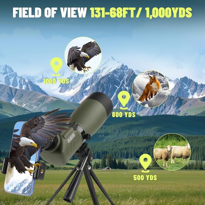 20-60x60 Spotting Scope with Tripod for Target Shooting, Bird Watching