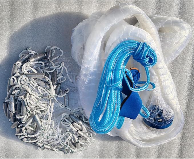 Lawaia Cast Net with Lead Sinkers Fishing Throw Nets Hand Castnet Shrimp Bait Traps 1/2 inch Mesh for Freshwater Saltwater with 3ft/4ft/5ft/ 6ft/ 7ft/ 8ft/ 9ft/ 10ft/ 11ft/ 12ft Radius