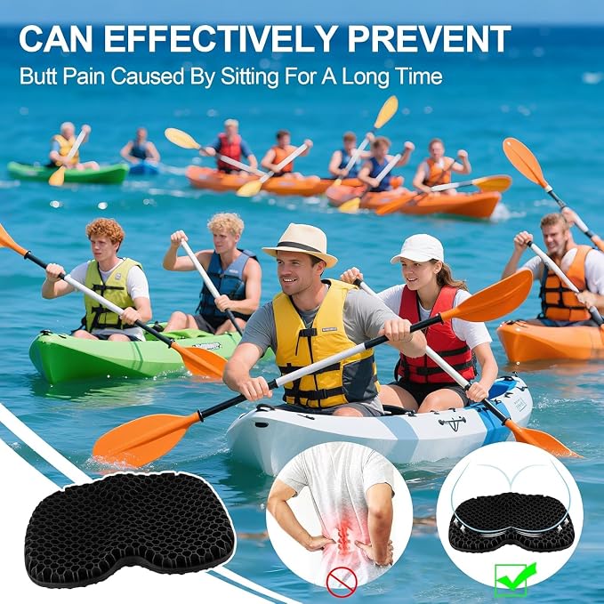 Anti Slip Kayak Seat Cushion,Thick Waterproof Seat Cushion Kayak Gel Seat Pad With Non-Slip Cover For Sit In Kayak Inflatable Kayak Canoe & Boat Kayak Accessories For Fishing Water Sports Outdoors