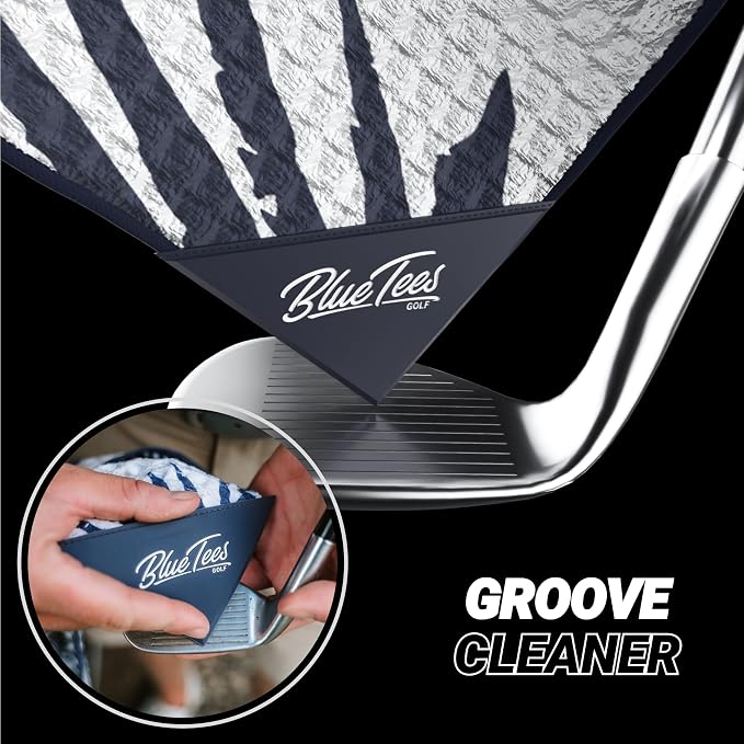 Blue Tees Golf Premium Magnetic Towel - Super Strong Magnet - Microfiber Waffle Design - Silicone Brush - Groove Cleaner - Bag Buckle