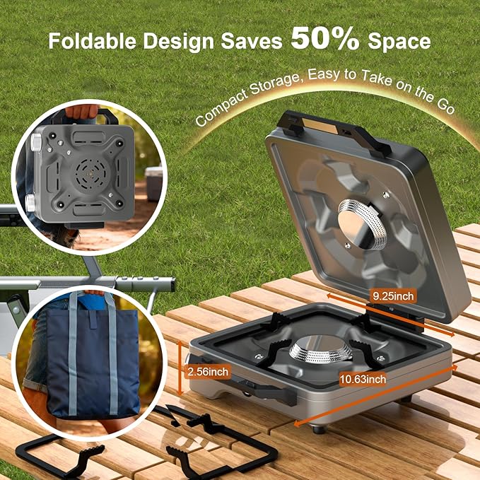 27000 BTUs 2 Burner Folding Camp Stove with Windshield, Portable Camping Stove Propane with Adjustable Burners &Carring Bag, Propane Gas Stove for Camping, Tailgating, BBQ