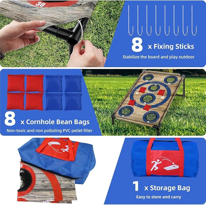 NZQXJXZ Portable Cornhole Board Set with 8 Bean Bags Corn Hole Toss Game Cornhole Games for Indoor and Outdoor Parties, Ideal for Kids, Adults, Camping Travel,Parties,Beach, Yard