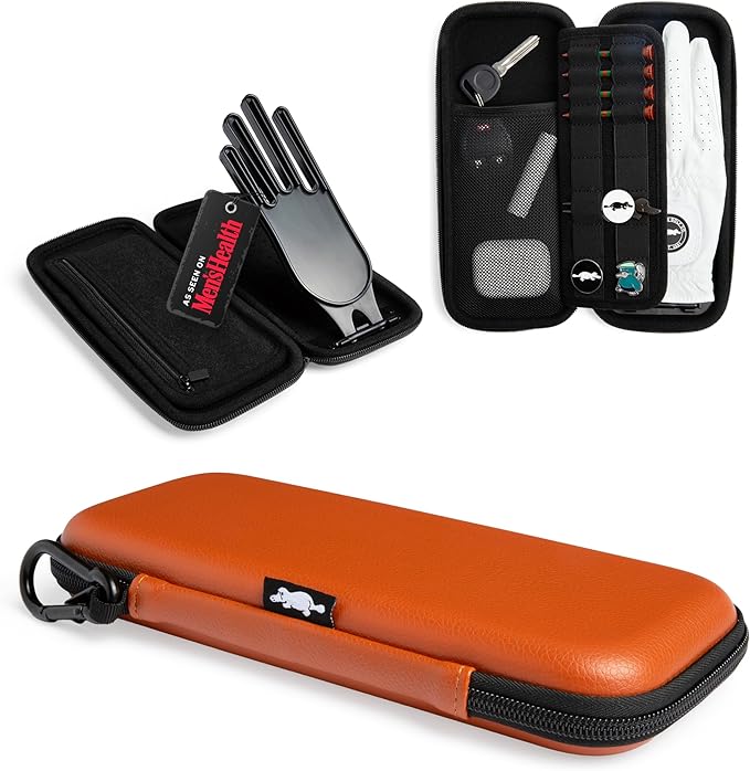 Platypus Golf Co. Golfing Caddie EVA Travel Case Organizer with Bamboo Tees & Ball Marker - Hand Reversible Hinging Glove Shaper & Holder, Mesh Pocket & Storage Slots, Golfers Cases for Men & Women