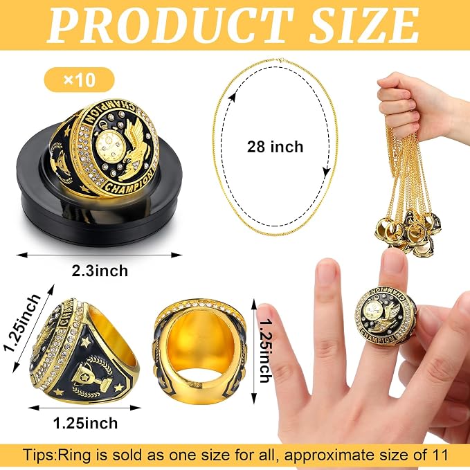 Highergo 10 Pcs Basketball Softball Baseball MVP Dancer Champion Trophy Ring with Display Stand Star Football Soccer Volleyball Golf Cheerleading Bowling Track Field