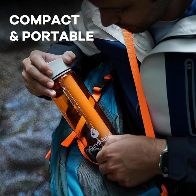 SurviMate Purified Water Bottle for Camping, Hiking, Backpacking and Travel, BPA Free with 5-Stage Intergrated Filter Straw