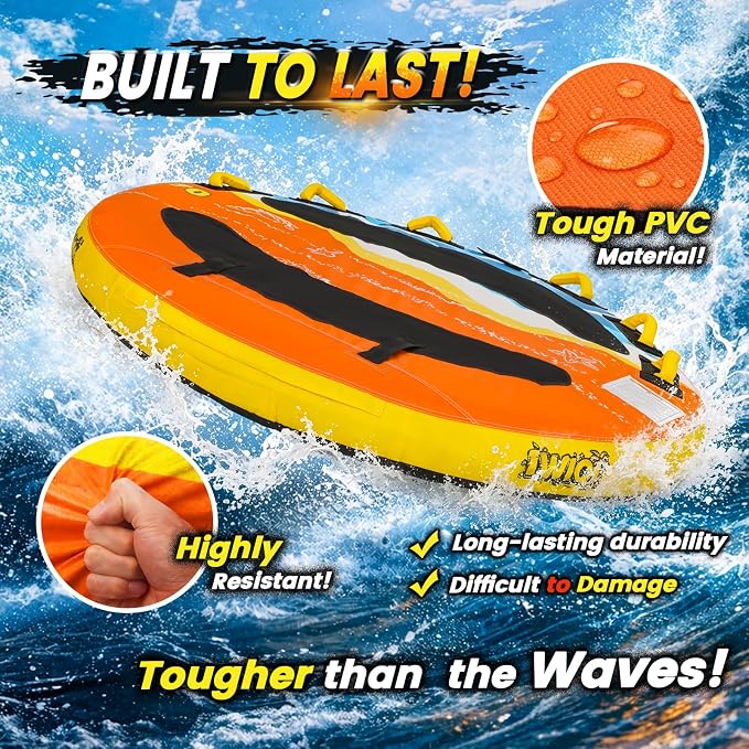 Heavy-Duty Towable Tube for Boating, Boat Tubes with Nylon Cover, Inflatable Water Sport Towables with Front Back Tow Points, Super Round Design