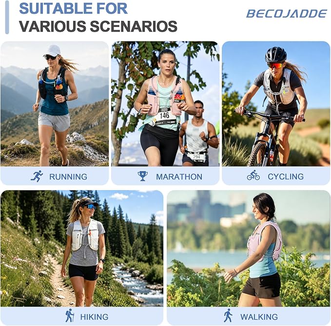 BECOJADDE 5L Running Vest for Women, Hydration Backpack Lightweight & Breathable for Trail Running, Marathon, Hiking, Cycling