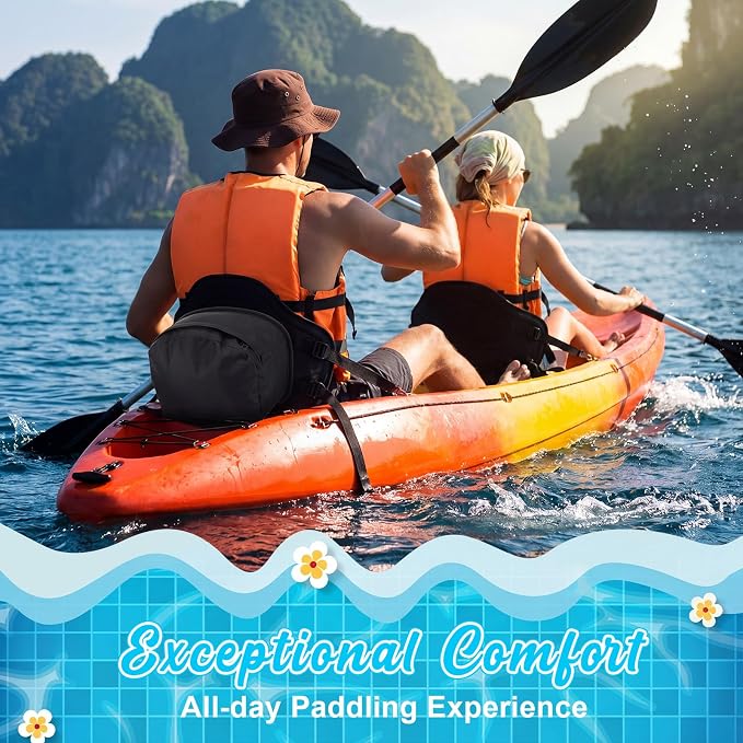Vinsot Kayak Seat Cushion Universal Paddle Board Seat with Back Support Adjustable Non Slip Boat Chair Seats with 4 Straps and Storage Bag for Kayak Boat Sup Canoe