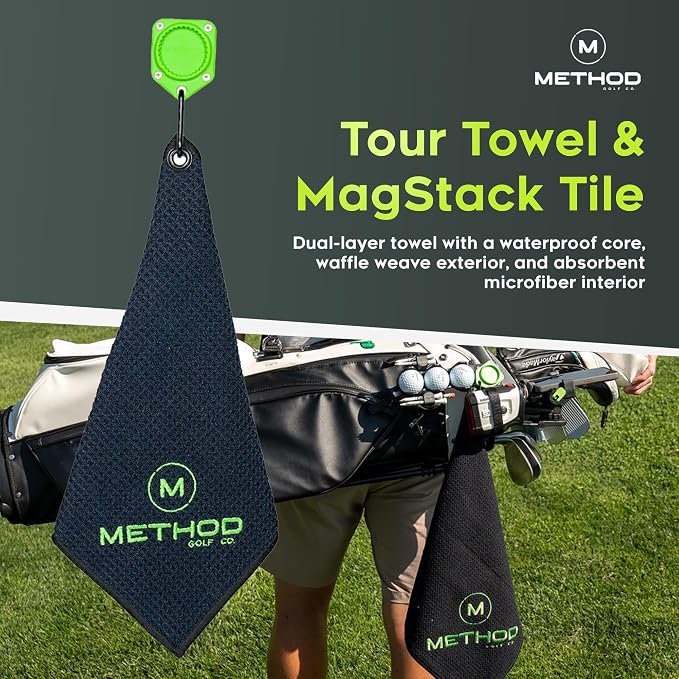 Method Golf RiderStack Tour Pack – Magnetic Golf Cart Phone Holder & Gear Hub with Magnetic Rangefinder Strap, Towel, Club Brush – Premium Accessories, Fits EZGO, Club Car & Yamaha