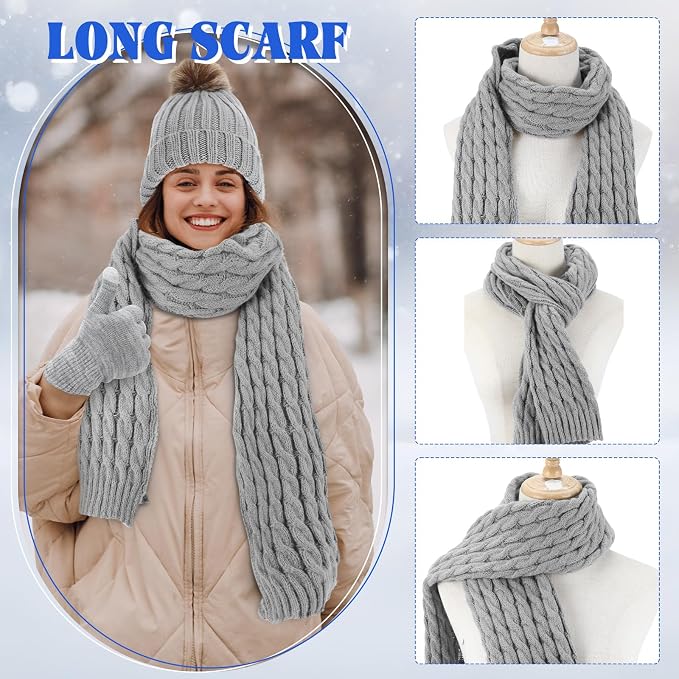 16 Pcs Women Hat Scarf Gloves Ear Muffs Set Winter Knitted Pom Beanie Hats Scarf Touch Screen Gloves for Men Adult Homeless