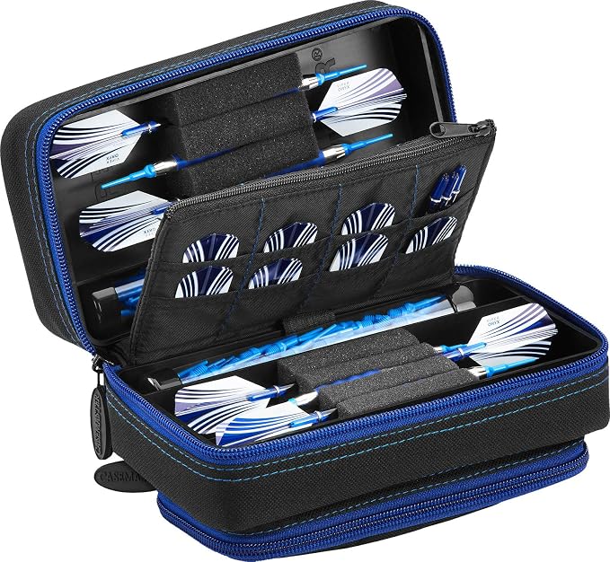 Casemaster Plazma Pro, 6 Dart Case for Soft and Steel Tip Darts, Features Large Front Mobile Device Pocket, Built-In Storage Tubes and Pockets for Flights, Tips, Shafts, and Personal Items