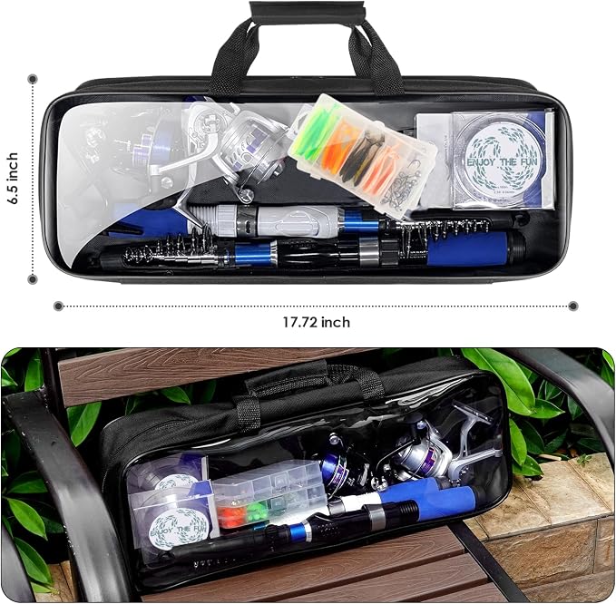 Collapsible Fishing Rod Set, 2.1m/6.89ft w/ 2 Spinning Reels, 2 Sets Lures, 100m Line, Carrier Bag - Fresh & Saltwater