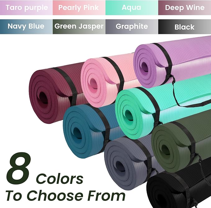 Signature Fitness Extra Thick High-Density Foam Yoga Mat – Multiple Thicknesses (1/2" & 1") / Multiple Colors – Double-Sided Non-Slip Surface – with Carrying Strap for Pilates, Yoga & Home Workouts