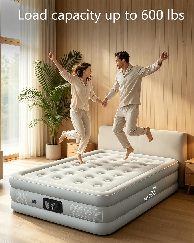 air Mattress Full with Built in Pump – 18-Inch Thickened air Bed Suitable for Camping, Home use, and Guest Accommodation, Supports Up to 600 Pounds (Light Gray, Full)