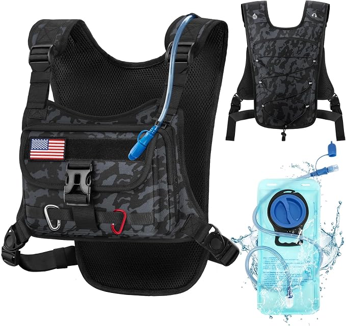 RAINSMORE Hydration Vest with Water Bladder Adjustable Strap Chest Pack