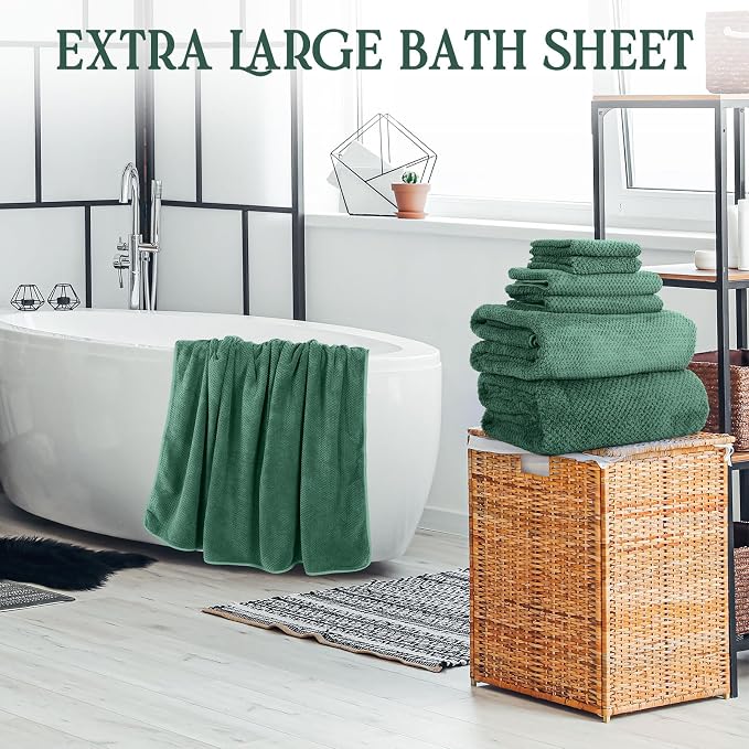 Peryiter Oversized Bath Towels Set of 6 for Adults 40x80 Inches Extra Large Bath Towel Sets Bathroom Sheets Jumbo Shower Towels Quick Dry Absorbent Soft Microfiber for Adults (Dark Green)