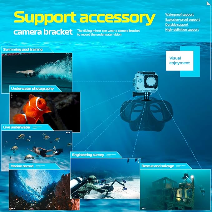 Nearsighted Snorkel Gear, Nearsighted Dry Snorkel Mask Set for Adult Youth, Nearsighted Anti Fog Diving Mask with Detachable Camera Mount & Adjustable Strap for Scuba Diving, Snorkeling, Freediving