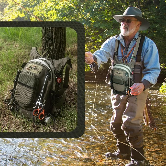 Goture Fly Fishing Chest Pack, Lightweight Chest Pack Tackle Storage Bag, Fly Fishing Bag with Adjustable Padded Neck Strap and Waist Strap, Hard Shell Front Pocket, Water Bottle Pouch, Gifts for Men