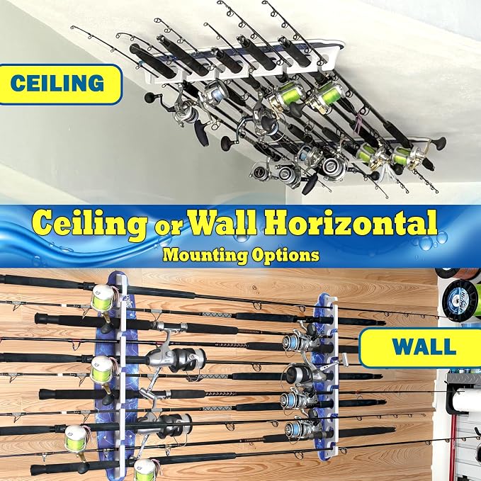 Rush Creek Creations Reel Salty Waterproof Offshore/Inshore Fishing Rod Holder for 11 Saltwater Poles + Gear & Accessories Perfect for Garage & Wall Storage
