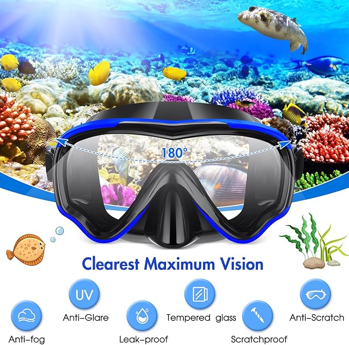 4 Pcs Snorkeling Goggles for Adults Scuba Diving Mask Anti Fog Dive Mask Snorkeling Gear for Men Women Panoramic Swimming Goggles with Nose Cover for Diving, Swimming (Black, Yellow, Blue, Green)