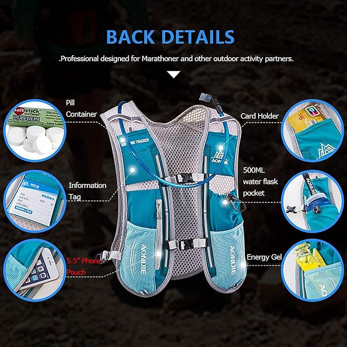 AONIJIE Hydration Vest Pack Backpack 5L 5.5L Marathoner Running Vest Race Hydration for Women and Men Trail Run Hiking Jogging