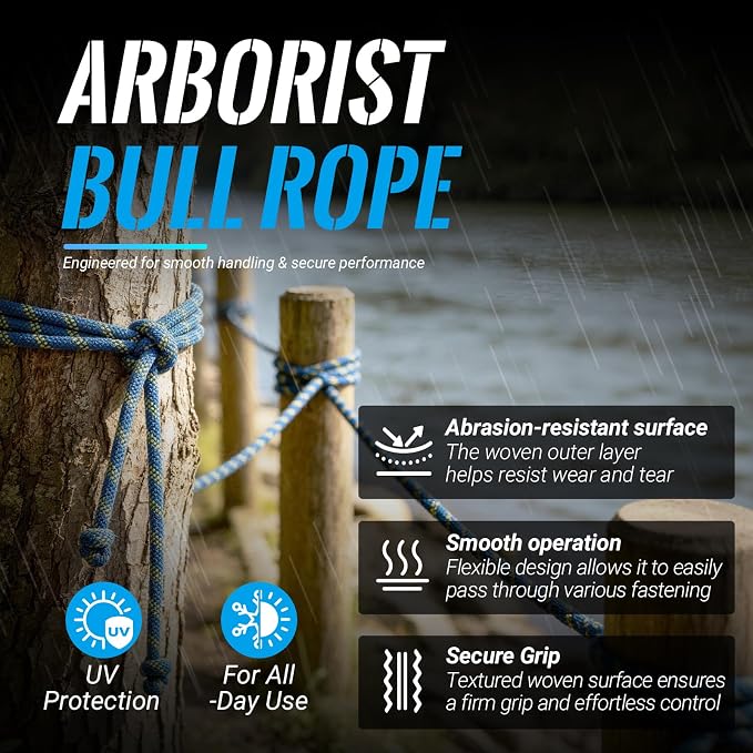 10mm/12.7mm Arborist Rope,3825lbs-9000lbs Double Braided Arborist Bull Rope for Tree Rigging & Pulling,Heavy Duty Rope for Tree Work,Rappelling, Swing Sailing Hiking Camping