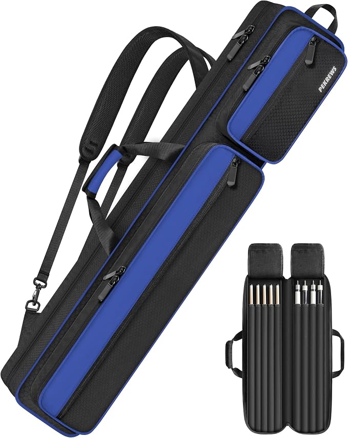 PEKREWS 4x5 Soft Cue Bag Blue & 4x4 Hard Pool Cue Case Carbon Black Set