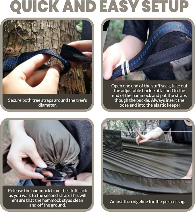 Onewind Camping Hammock with Mosquito Net for Youth Travel Hiking Backpacking Backyard Outside Patio, Sturdy Ripstop Nylon Lightweight Kids Hammock with Tree Straps and Cinch Buckles