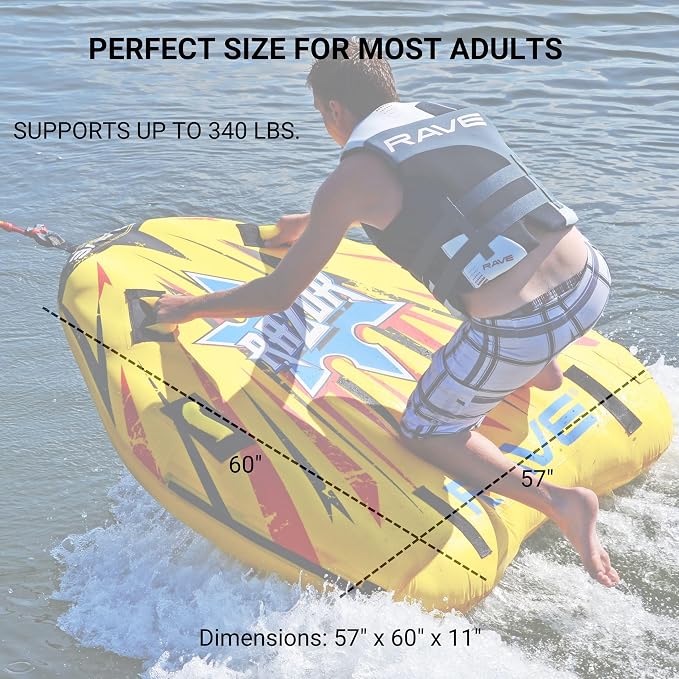 RAVE Sports Razor Inflatable Towable Tube, 1-2 Riders, Unique Skim-Fast Bottom Coating, Nylon Cover, Four Foam-Filled Reinforced Handles, Quick Connect Tow Point, Boat Tubes and Towables