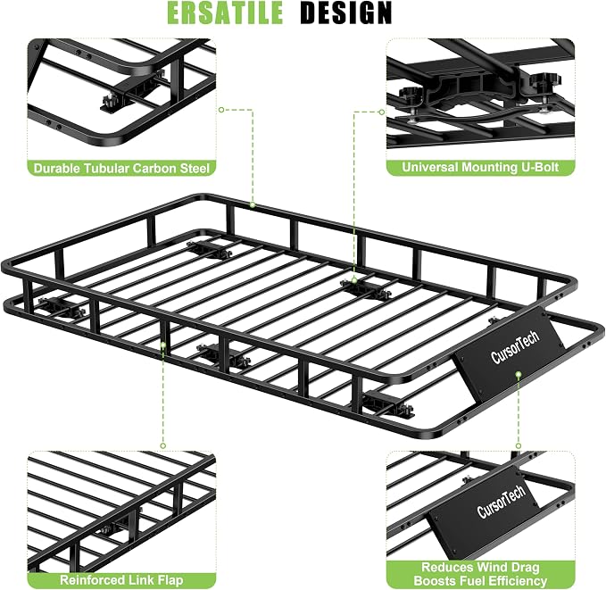Roof Basket 64" x 39" Heavy Duty Roof Rack Cargo Basket 300 lbs Capacity Steel Rooftop Cargo Carrier Luggage Holder Rack for SUV Truck Car Travel Camping Storage