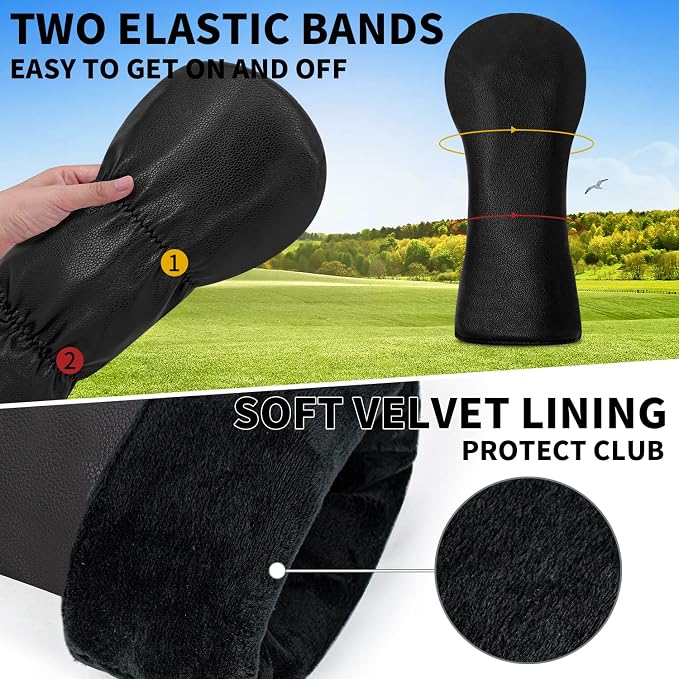 Golf Accessories Golf Club Covers for Driver, Fairway, Hybrids - Golf Driver Headcover/Golf Fairway Wood Head Cover/Hybrid Headcover for Men/Women Golfer