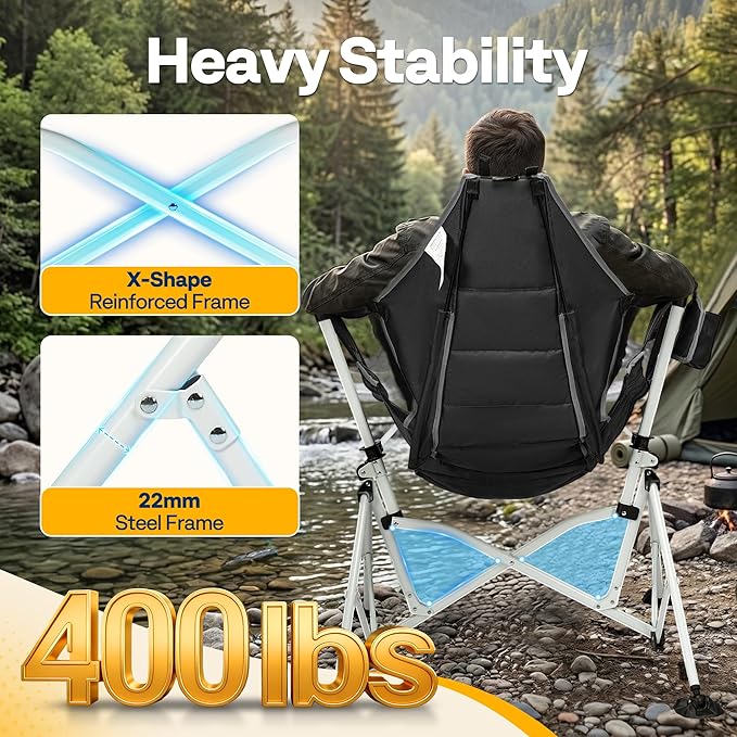 VIVOHOME Hammock Camping Chair with Removable Footrest, Portable Outdoor Swinging Rocking Chairs for Adults with Adjustable Pillow, Back and Height for Travelling,Backyard, Patio, Supports 400 lbs