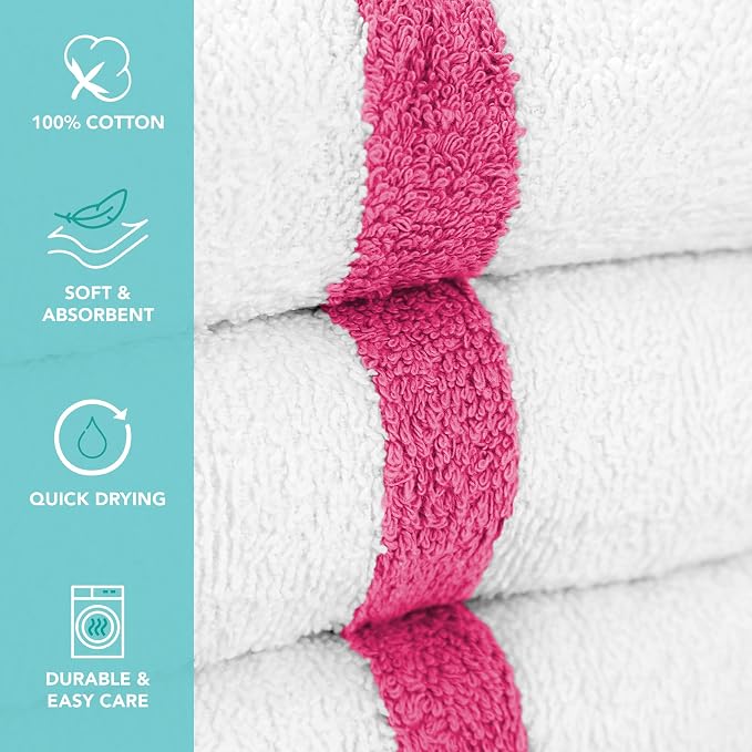 Arkwright White Hand Gym Towels - Pack of 12 - Bulk 100% Cotton Soft Quick Dry Sweat Absorbent Hotel Quality Towels for Workout, Bathroom, Spa, Pool, 16 x 27 in, Pink