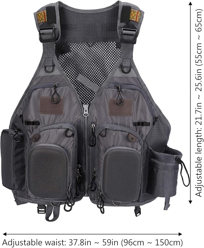 BASSDASH Strap Fishing Vest Adjustable for Men and Women, for Fly Bass Fishing and Outdoor Activities