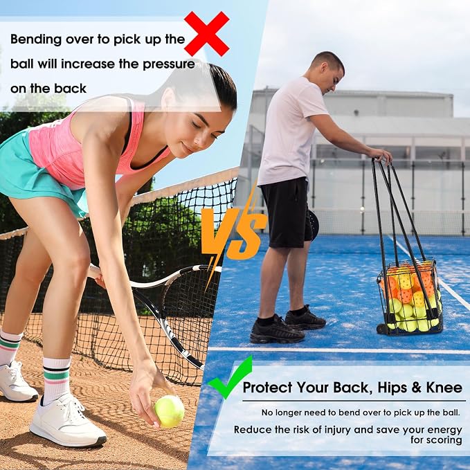 Portable Pickleball & Tennis Ball Hopper - Pickleball Collector Retriever Basket Carrier Gatherer Picker Container for Picking and Storage Training Tool for Ball