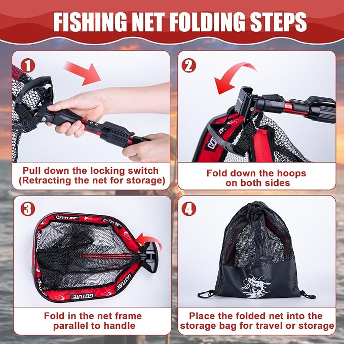 Goture Floating Fishing Net with Assist Handle, Aluminum Alloy Fixed or Telescoping Pole Handle, PVC Coated Nylon Mesh, Foldable Fish Landing Net, Carry Bag for Kayak, Fly, Bass, Trout Fishing