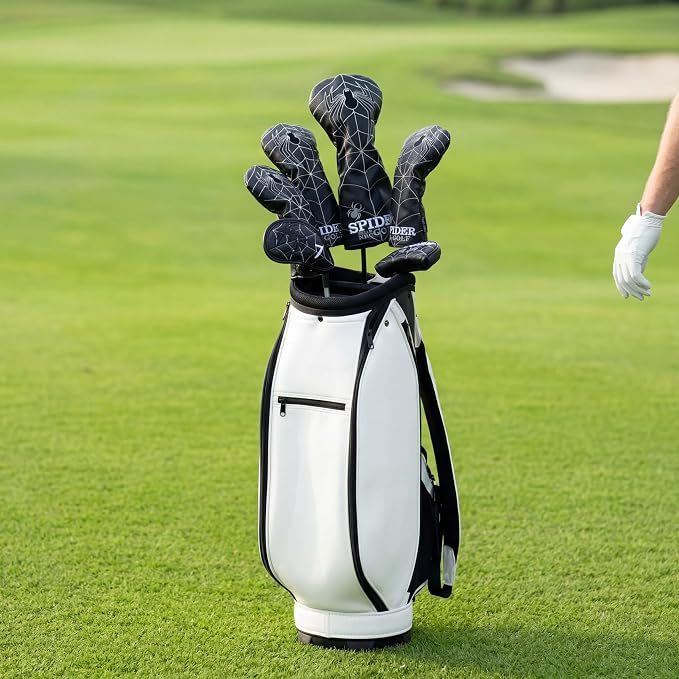 Vesperlux Spider Golf Headcovers Driver Wood Hybrid Iron | Waterproof Leather, Magnetic Putter Cover, Anti-Slip Fit, Full Protection, Durable, Fits Alignment Stick, Men's Golf Gift