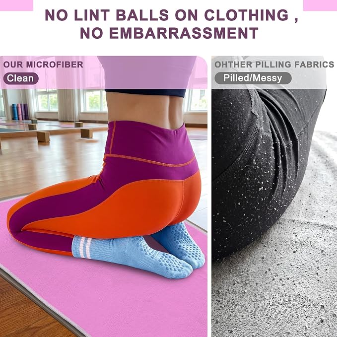 Upgraded Yoga Mat Towel with Bonus Grip Socks, Orchid Purple | Elegant Embroidered, 1-Second Sweat Absorption & Non-Slip | Machine Washable Microfiber | Hot Yoga, Pilates | 73''*27.6''
