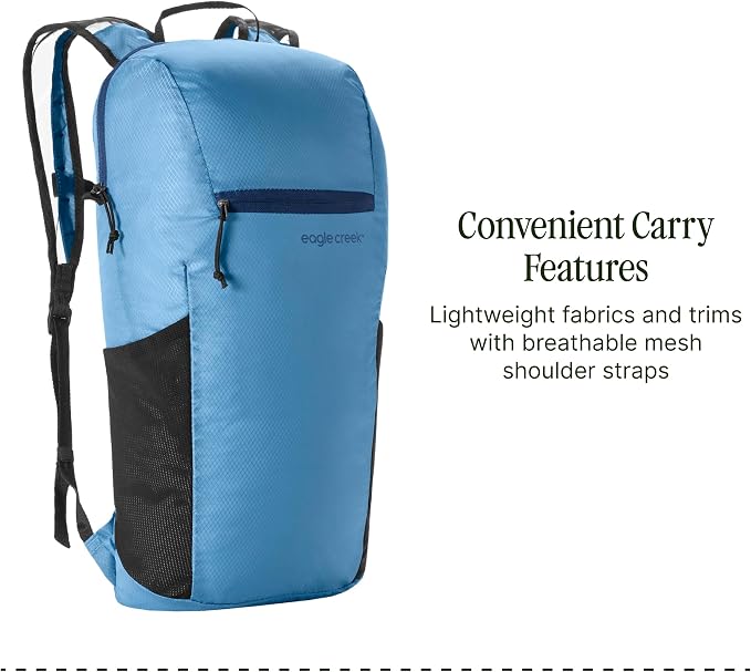 eagle creek Packable Backpack - Compact Multipurpose Water Resistant Backpack with Breathable Mesh Shoulder Straps - Perfect for Beach Days, Sports, Hiking & Travel - Blue Dawn